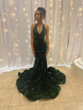 Niulatu Mermaid V-Neck Sequins Long Formal Evening Dress HZ1007