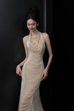 Niulatu Mermaid Halter Sleeveless Wedding Dresses Glittering Straps Pearls Wedding Dress HZ1110