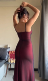 Niulatu Burgundy Spaghetti Straps Prom Dress Evening Gown HZ1007