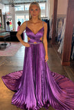 Purple Sequin Strap Pleated Prom Dress with HZ0308