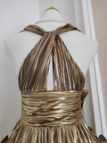 Niulatu Sheath V Neckline Gold Ruffles Long Prom Dresses Birthday Outfits SD367