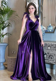 Niulatu Purple Velvet A-line Prom Dress Purple Evening Gown HZ1007
