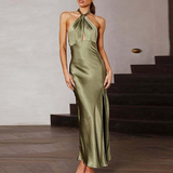 Niulatu Olive Green Backless Evening Dress Olive Green Gala Dress HZ1007