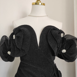 Niulatu A line Off The Shoulder Black Party Dress Short Birthday Dresses With BEads SD356