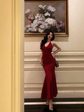 Sexy Mermaid Halter Red Sequin Sleeveless Prom Dresses Party Dress Summer Birthday Outfits 20th Birthday Dresses HZ1214