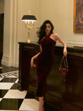 Sexy Sheath Halter Burgundy Velvet Sleeveless Prom Dresses Party Dress Summer Birthday Outfits Birthday Dresses HZ1214