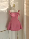 Niulatu A Line Straps Pink Satin Short Homecoming Dresses Birthday Outfits SD371