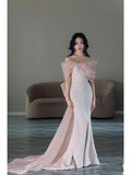 Niulatu Mermaid Strapless Pink Sequin Long Evening Dress Prom Dresses With Bow HZ1110
