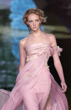 Niulatu Pink Chiffon Appliques Party Prom Dress,A Line Slit Evening Dress HZ1007