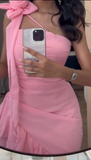 Niulatu Pink Chiffon Ruffles Evening Dress Formal Prom Dress HZ1007