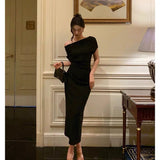 Niulatu Sheath Off The Shoulder Black Ankle Length Prom Dresses Birthday Outfits SD600