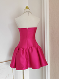 Niulatu A line Strapless Hot Pink Satin Short Homecoming Dresses Birthday Outfits SD230