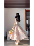 Niulatu A Line Spaghetti Straps Pink Satin Ankle length Prom Dresses Birthday Outfits SD513