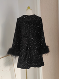 Niulatu A line Scoop Black Travel Vacation Dresses Short Sequin Birthday Dress SD320