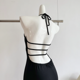 Niulatu Sheath Halter Black Dinner Dresses Mid Length Black Birthday Outfit SD287