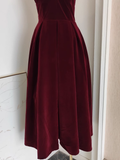 Niulatu A line Sleeveless Burgundy Velvet Party Dress Holiday Birthday Dresses For Women SD350