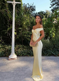 Niulatu Mermaid Off The Shoulder Yellow Satin Long Evening Dress Prom Dresses SD2063