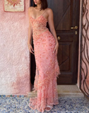 Niulatu Spaghetti Straps Lace Beading Gorgeous Mermaid Evening Dress HZ0113