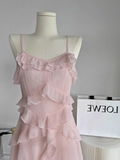 Niulatu A Line Straps Ruffled Chiffon Pink Short Women's Holiday Dresses SD210