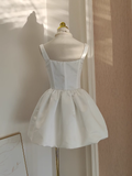 Niulatu A Line Straps White Satin Vacation Dresses Short Birthday Dress SD238