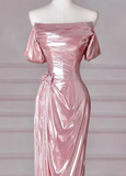 Niulatu Mermaid Off Shoulder Long Prom Dress Pink Birthday Evening Dress HZ1007