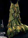 Niulatu Retro A line Spaghetti Straps Green Long Prom Dress Birthday Dresses SD497