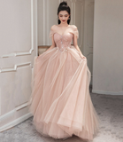 Niulatu Tulle Long Prom Dress Pink Evening Dress HZ1007