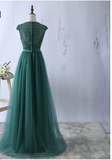 Niulatu tulle lace top round neck long evening dresses simple formal dress HZ1007