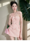 Cute A Line Strapless Pink Satin Mini Short Formal 8th Grade Homecoming Dresses Summer Middle School Hoco Dress Homecoming Outfits Birthday Outfit HZ1214