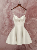 Sexy A Line Spaghetti Straps White Sleeveless Mini Short Formal 8th Grade Homecoming Dresses Summer Middle School Hoco Dress Homecoming Outfits Birthday Outfit HZ1214