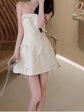 Cute A Line Strapless White Satin Formal 8th Grade Homecoming Dresses Summer Middle School Hoco Dress Homecoming Outfits HZ1214