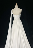 Vintage Bridal Gown 1960s A line One Shoulder Sleeveless Chiffon Pleated Beads Long White Wedding Dresses Elegant Bridal Gowns HZ1214