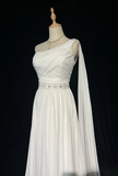 Vintage Bridal Gown 1960s A line One Shoulder Sleeveless Chiffon Pleated Beads Long White Wedding Dresses Elegant Bridal Gowns HZ1214