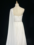 Vintage Bridal Gown 1960s A line One Shoulder Sleeveless Chiffon Pleated Beads Long White Wedding Dresses Elegant Bridal Gowns HZ1214