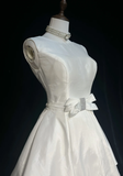 Vintage Bridal Gown 1960s High Low Scoop Sleeveless Pleated Bow-knot Beads White Short Wedding Dresses Elegant Bridal Gowns HZ1214