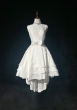 Vintage Bridal Gown 1960s High Low Scoop Sleeveless Pleated Bow-knot Beads White Short Wedding Dresses Elegant Bridal Gowns HZ1214