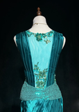 Vintage Sheath V Neck Green Satin Mother Of Bride Dress Party Gown Knee Length For Summer Women HZ1214