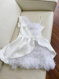 Cute A Line Straps White Satin Formal 8th Grade Homecoming Dresses Summer Middle School Hoco Dress Homecoming Outfits HZ1214