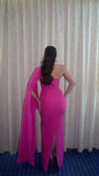 Elegant Sheath One Shoulder Hot Pink Chiffon Long Prom Dresses Party Dress Summer 22th Birthday Outfits 21st Birthday Dresses HZ1214