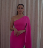 Elegant Sheath One Shoulder Hot Pink Chiffon Long Prom Dresses Party Dress Summer 22th Birthday Outfits 21st Birthday Dresses HZ1214