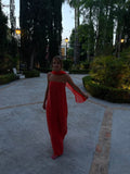 Elegant A Line Strapless Red Chiffon Long Prom Dresses Party Dress Summer 20th Birthday Outfits 18th Birthday Dresses HZ1214