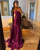 Vintage Mermaid Spaghetti Straps Grape Satin Long Prom Dresses Party Dress Summer 22th Birthday Outfits 21st Birthday Dresses HZ1214