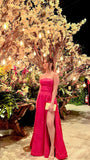 Elegant A Line Strapless Hot Pink Satin Long Prom Dresses Party Dress Summer 20th Birthday Outfits 18th Birthday Dresses HZ1214