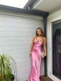Vintage Mermaid Spaghetti Straps Pink Satin Long Prom Dresses Party Dress Summer 22th Birthday Outfits 21st Birthday Dresses HZ1214