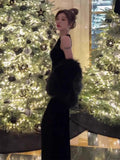 Elegant Mermaid Scoop Neck Black Velvet Long Prom Dresses Party Dress Summer 22th Birthday Outfits 18th Birthday Dresses HZ1214