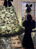 Elegant Mermaid Scoop Neck Black Velvet Long Prom Dresses Party Dress Summer 22th Birthday Outfits 18th Birthday Dresses HZ1214