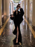 Elegant Mermaid Scoop Neck Black Velvet Long Prom Dresses Party Dress Summer 22th Birthday Outfits 18th Birthday Dresses HZ1214