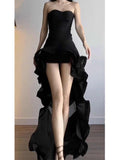 Elegant High Low Strapless Black Long Prom Dresses Party Dress Summer 22th Birthday Outfits 18th Birthday Dresses HZ1214