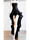 Elegant High Low Strapless Black Long Prom Dresses Party Dress Summer 22th Birthday Outfits 18th Birthday Dresses HZ1214