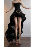 Elegant High Low Strapless Black Long Prom Dresses Party Dress Summer 22th Birthday Outfits 18th Birthday Dresses HZ1214